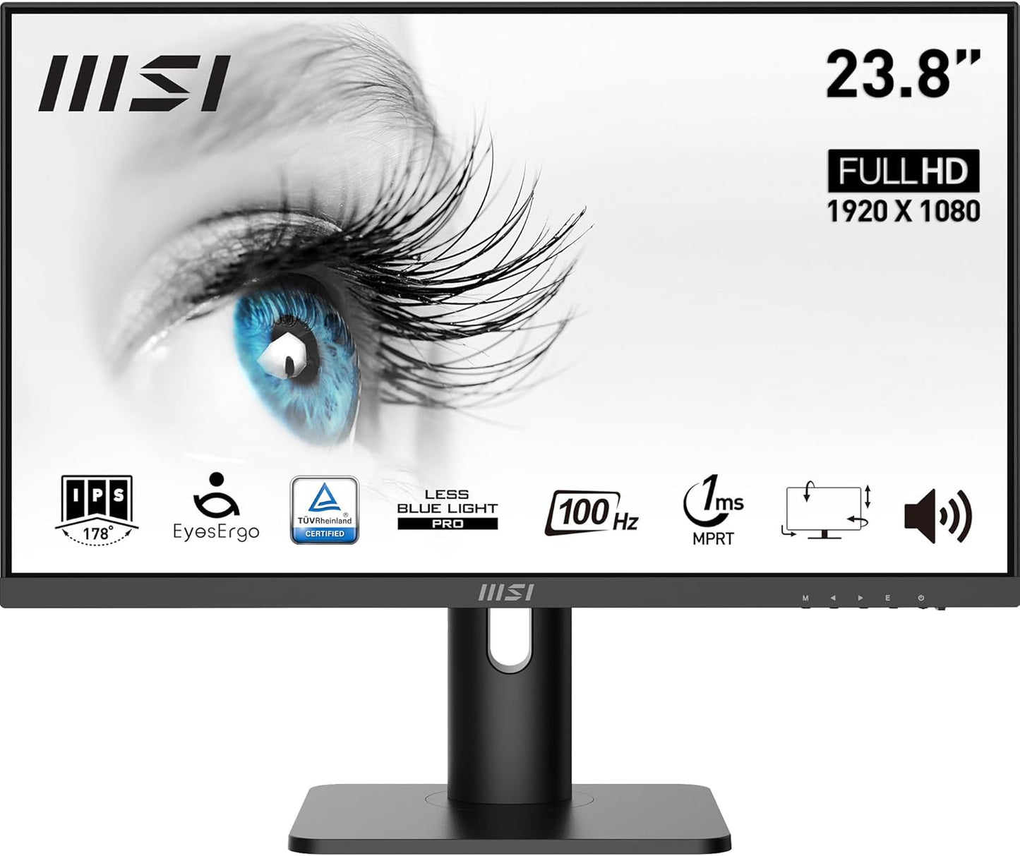 MSI 24" 100 Hz IPS FHD Gaming Monitor 1ms (MPRT) / 4ms (GTG) 119% sRGB (CIE 1976) Flat Panel Pro MP243XW, Low blue light, Built-in speakers, White